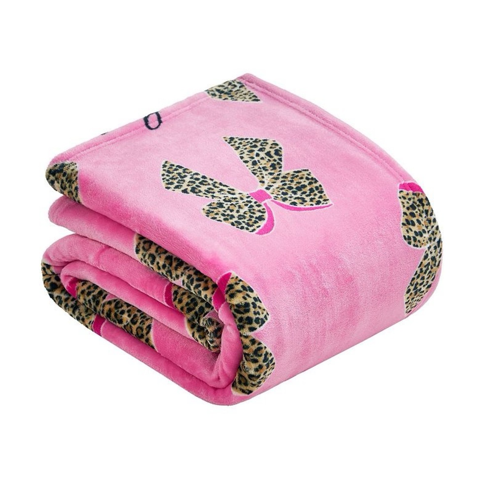 Juicy Couture Leopard Print Bows Hot Pink Plush Throw Blanket
